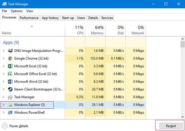 windows 10 fix taskbar