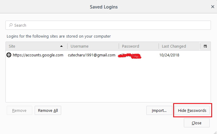 hide saved password in firefox