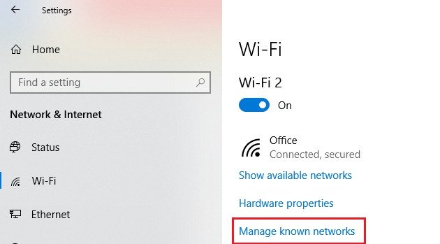 manage known networks windows 10