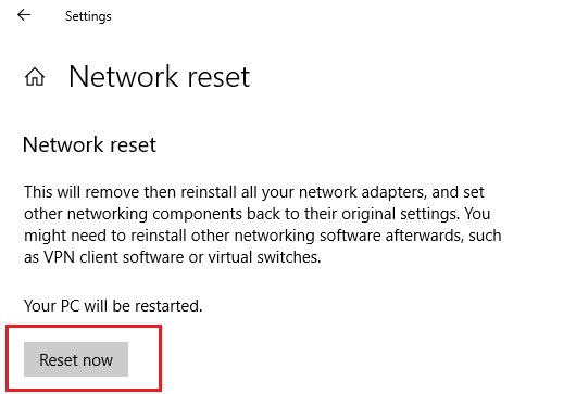 network adapter reset windows 10