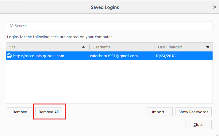 remove firefox saved password