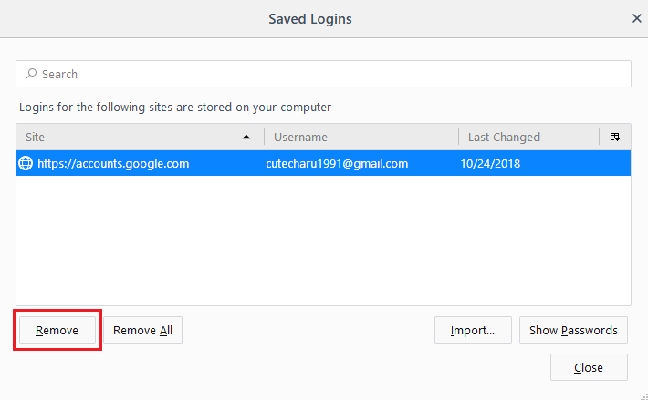 remove saved password in firefox