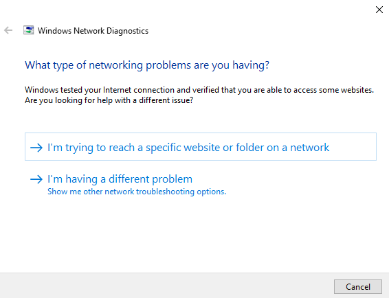 Running windows network diagnostics