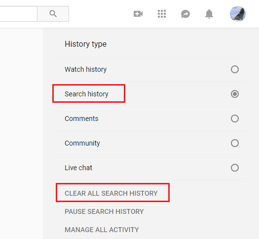 how to delete youtube search history