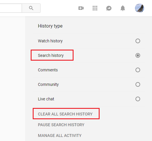 Clear all discount youtube search history