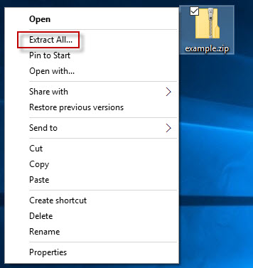 unzip files in windows