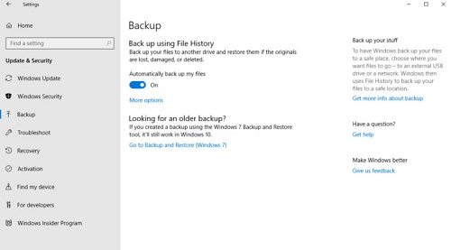 how to backup files windows 10