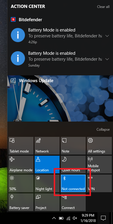 how to turn bluetooth in windows 10