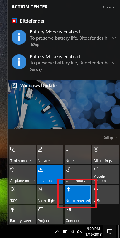 turn on bluetooth windows 10 button missing