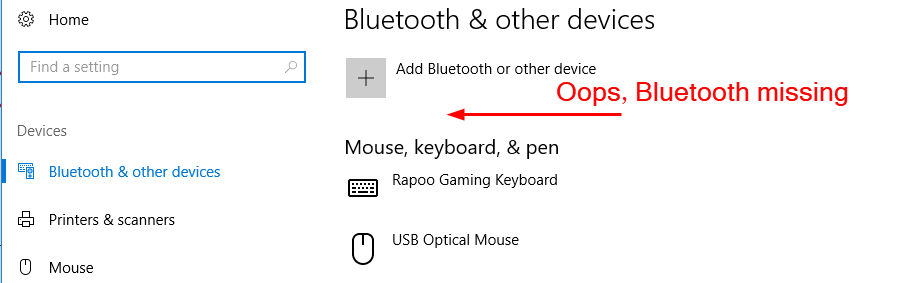 how to turn on bluetooth windows 10 missing