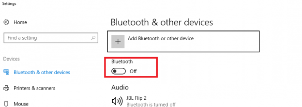 bluetooth turn on button missing windows 10