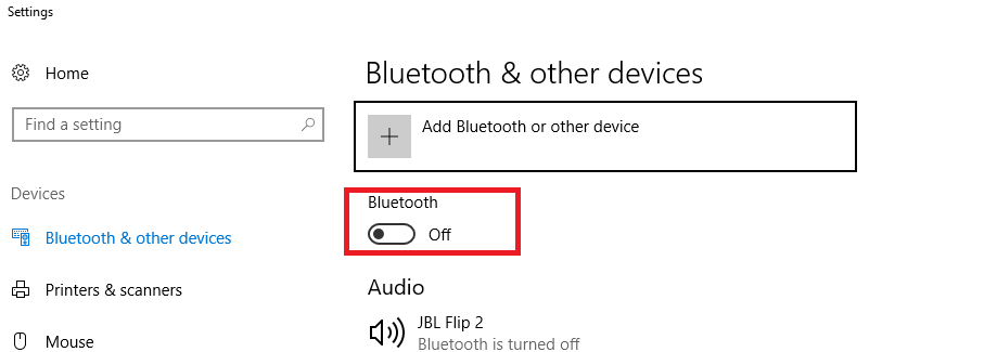 bluetooth turn on option missing windows 10