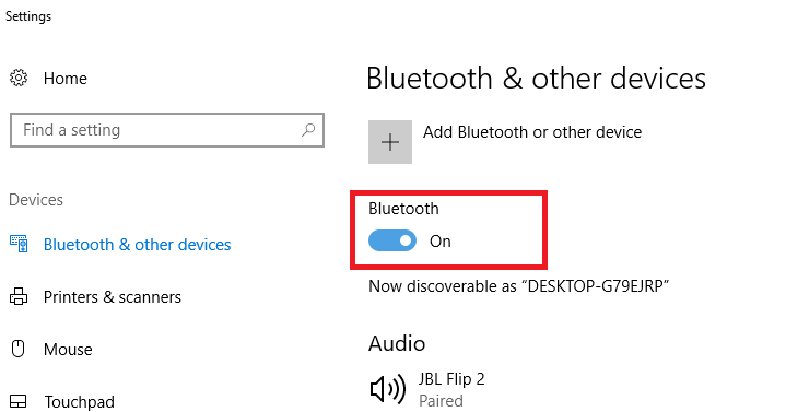 icon to turn on bluetooth in windows 10 missing