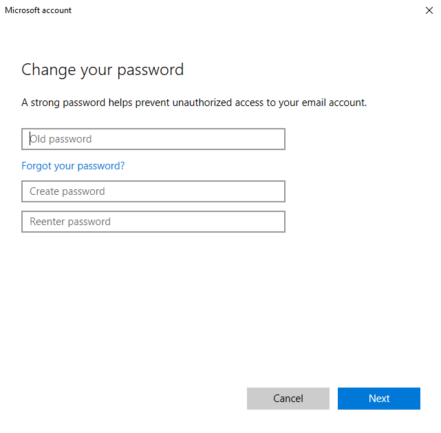 windows cancel password wizard