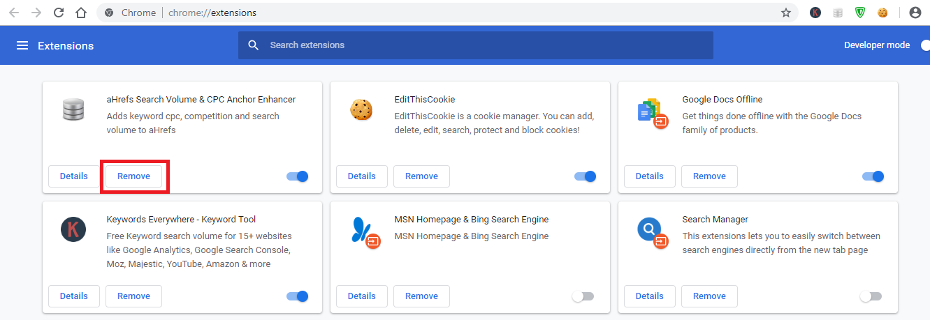 remove chrome extensions