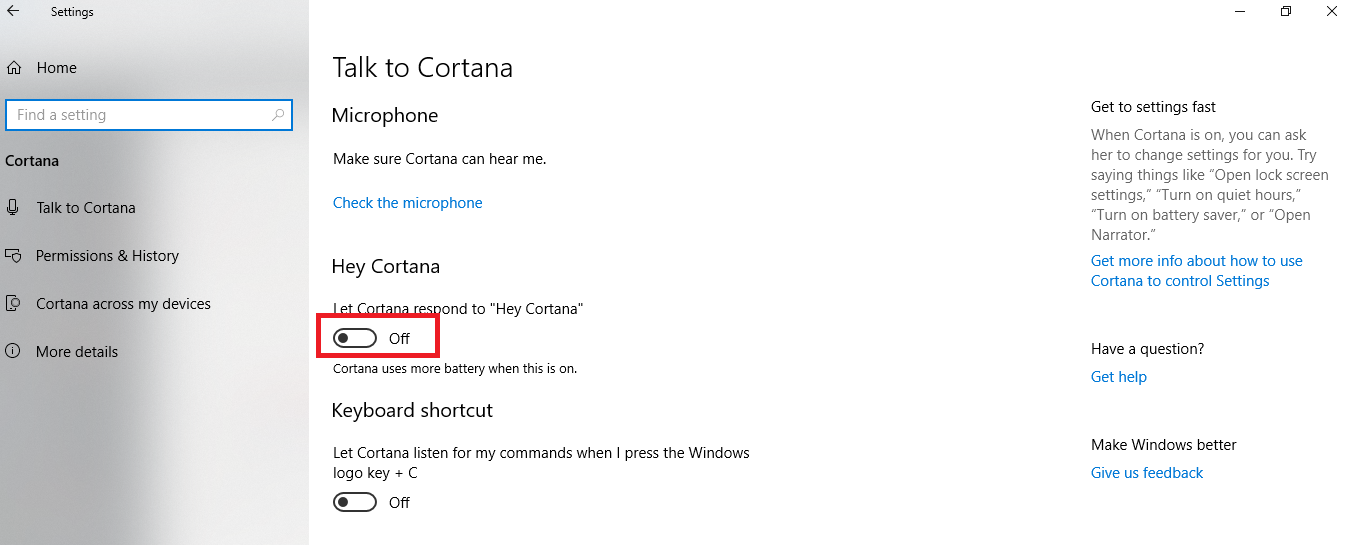 disable cortana windows 10