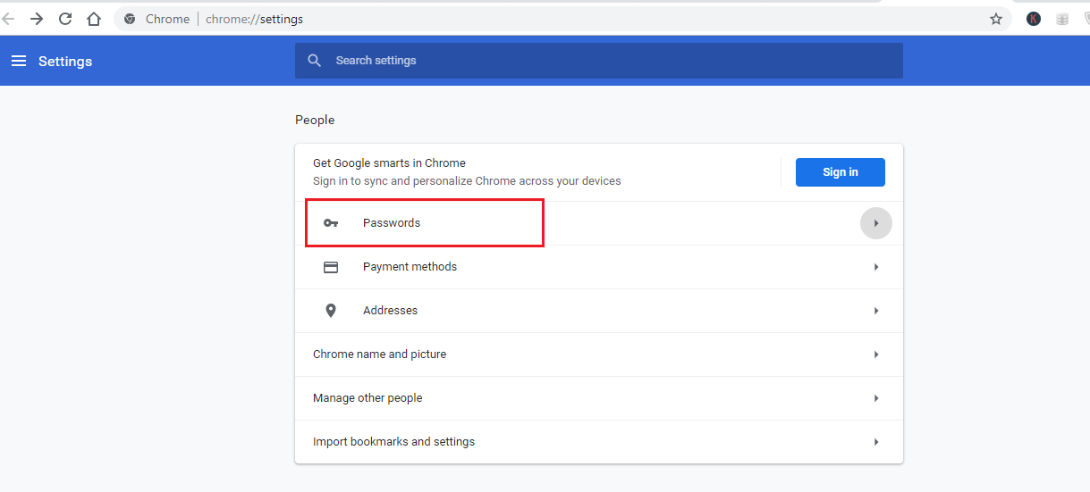 manage passwords saved in chrome