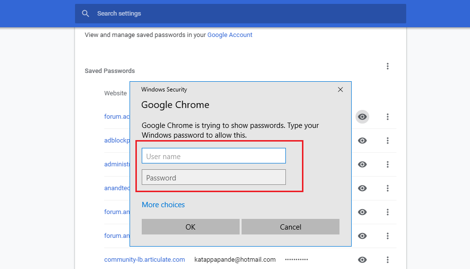 google chrome saved passwords