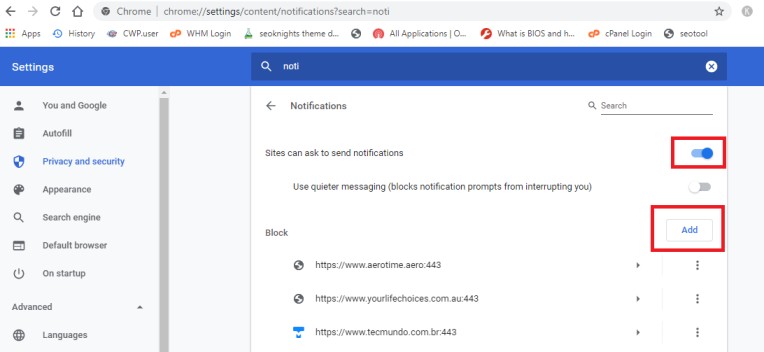 turn off notifications chrome in windows 10