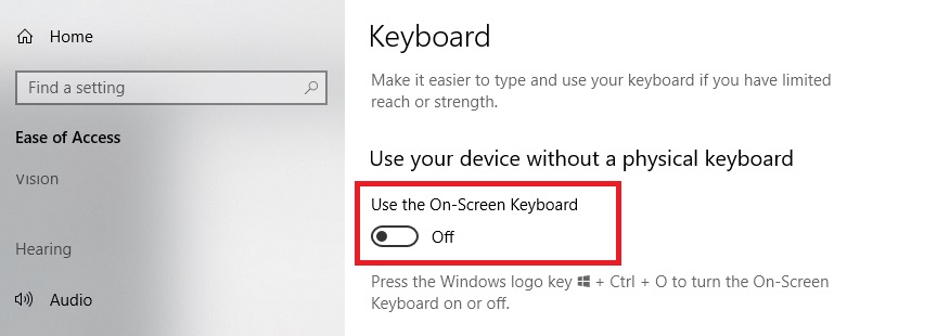 screen keyboard windows 10