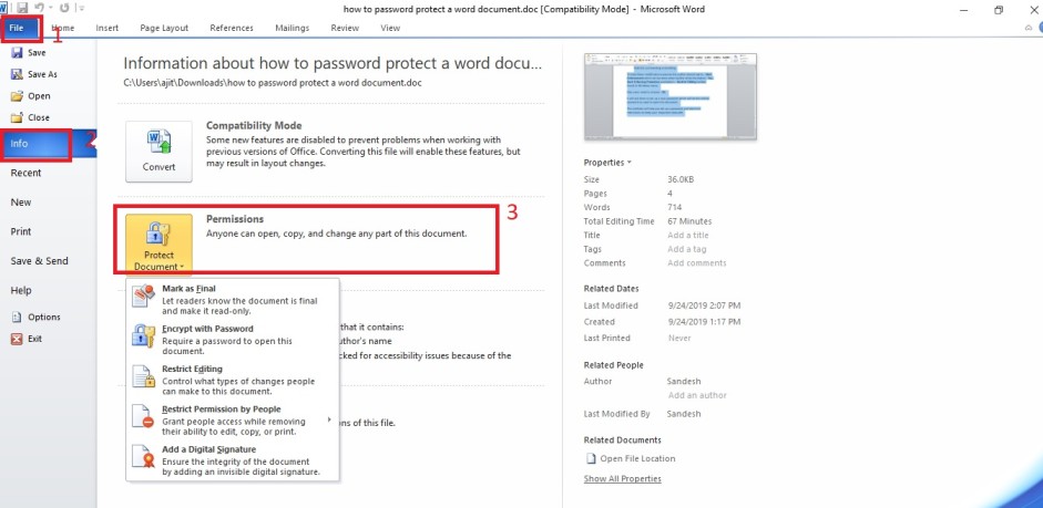 how to password protect a 2011 word document in mac