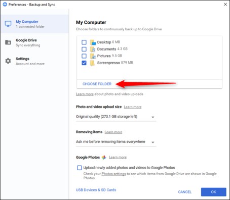 change google drive sync folder