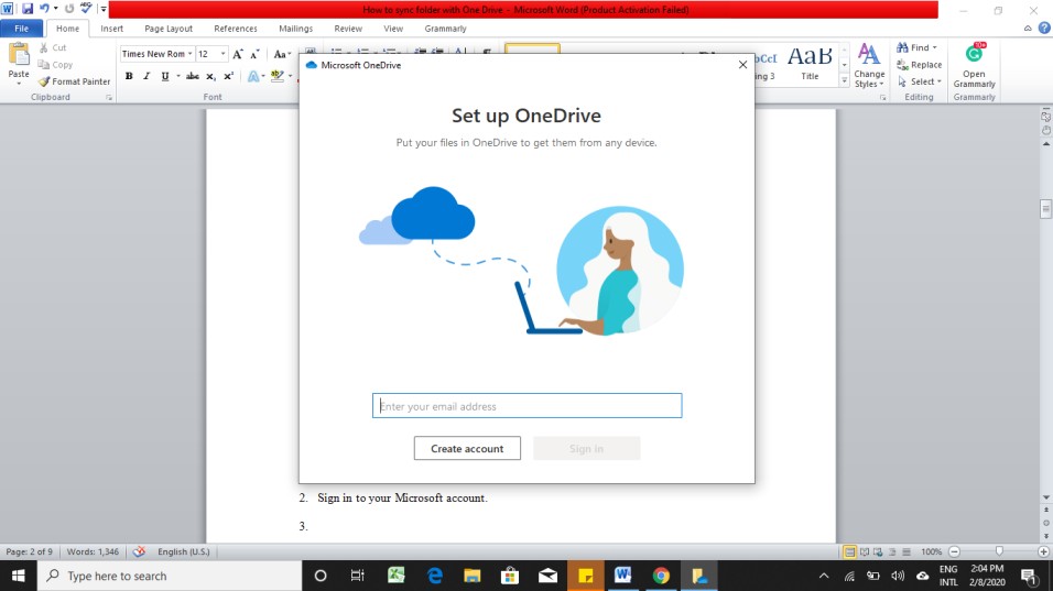 how to sync folder with onedrive