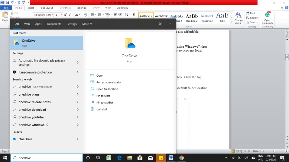 sync folder with onedrive