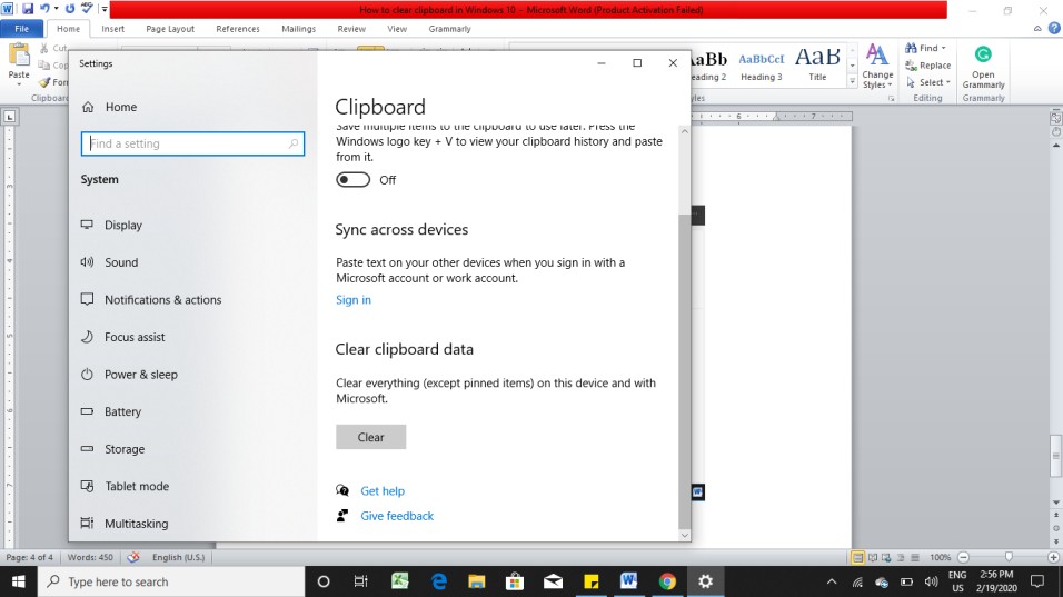 clear clipboard in windows 10