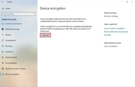 enable Device Encryption Windows 10