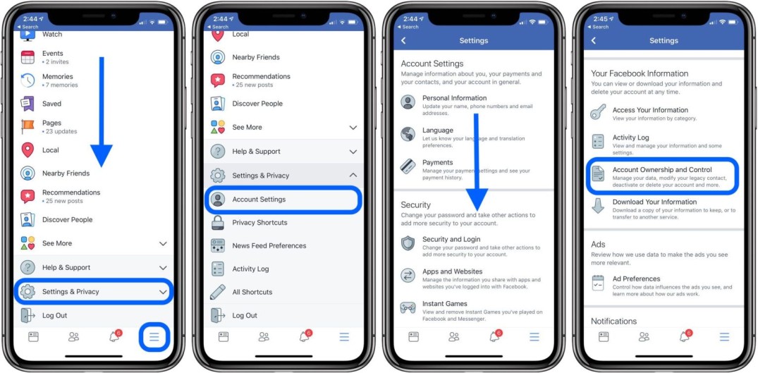 how to delete facebook account on iphone