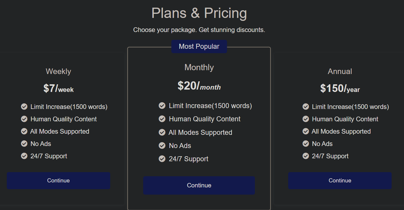 rephrase plan and pricing